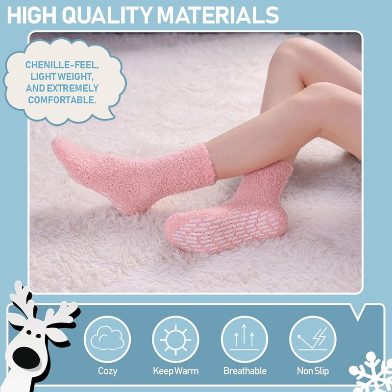 Yebing Store Non Slip Hospital Socks for Women with Grips Fuzzy Cozy Anti Skid Slipper Socks Winter Warm Soft Fluffy Sleep Socks - Image 5